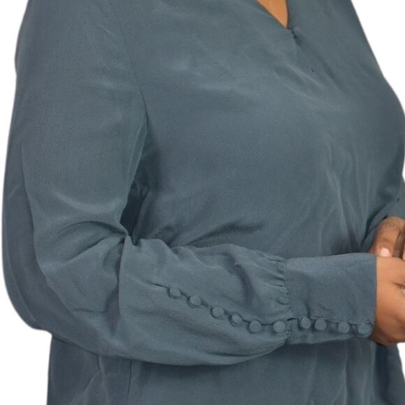 Wrap London Silk Blouse Blue Top Loose Fit Collared Tunic Shirt Muted Neutral 10 - Picture 4 of 16